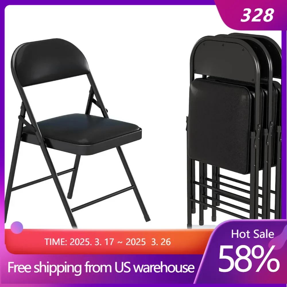 4 Pack Folding Chairs with Padded Cushion & Back, Padded Folding Chairs,Outdoor Events,Dining Chair Set