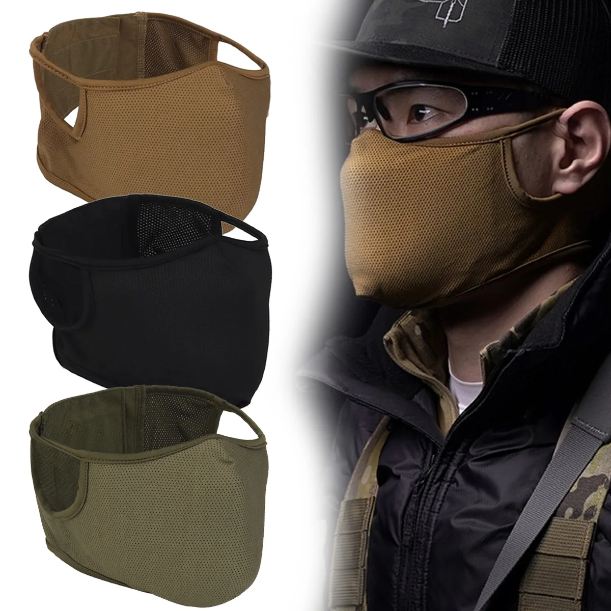 Tactical Shooting Mask Outdoor Breathable Elastic Facemask Airsoft Free Ears Face Protective Airsoft Combat Silicone Pad Mask