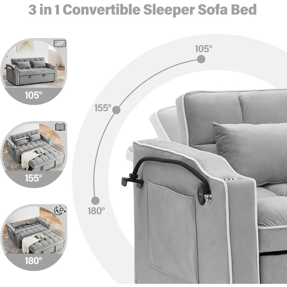 Convertible Sofa Bed,3 in 1 Velvet Sleeper Sofa Pull-Out Bed,55'' Loveseat Sleeper Sofa Bed with Adjustable Backrest with image 3