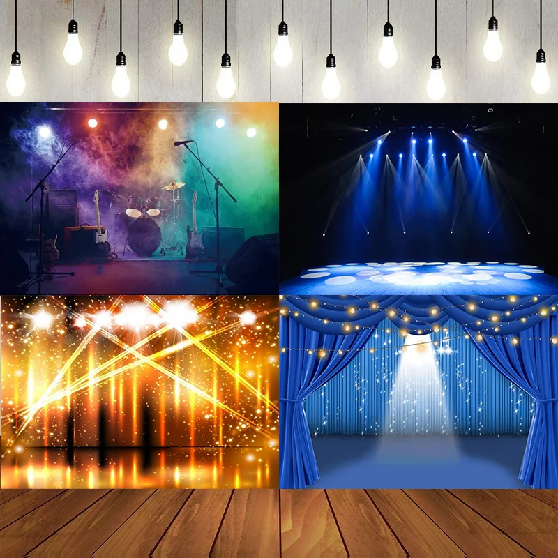 Luxury Stage Spotlight Backdrop Show Concert Live Banner Gloomy Night Scenic Photography Background Drama Music Decor Birthday