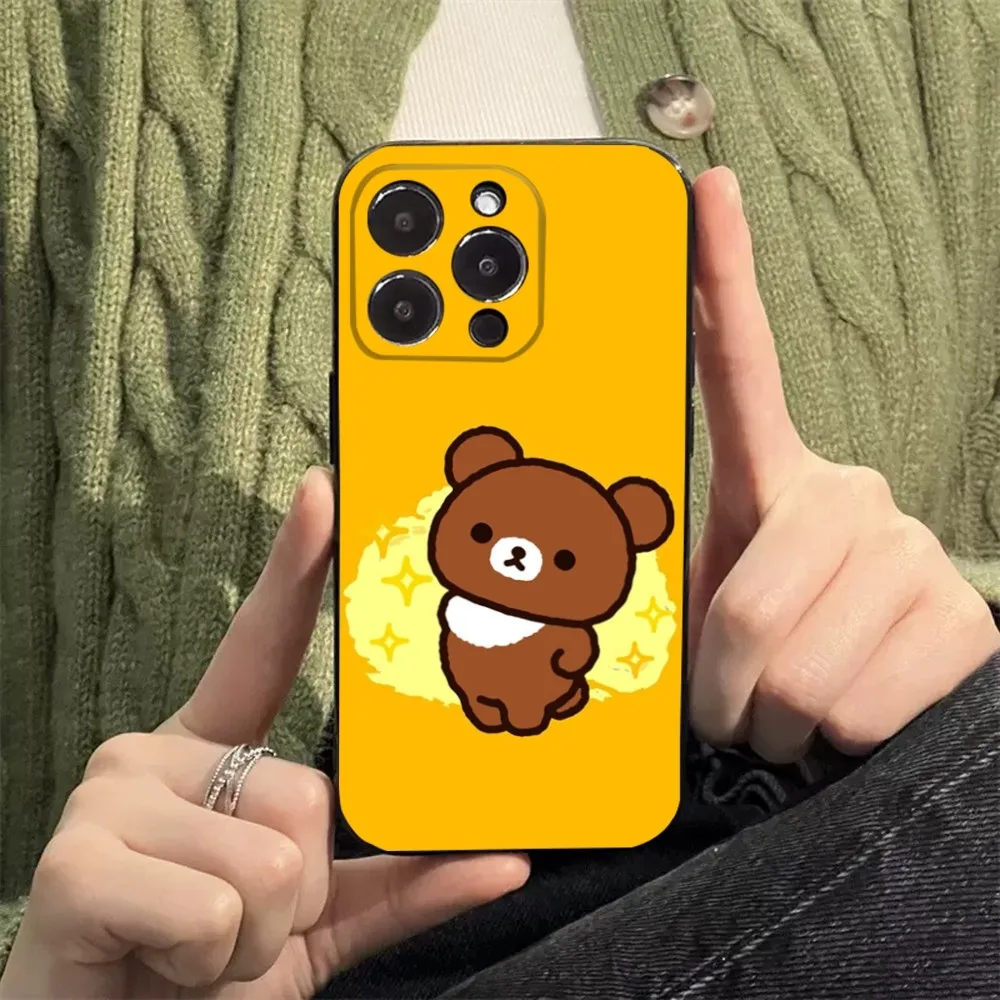 Cute R-Rilakkumas Bear Phone Case For Apple iPhone 15,14,13,12,11,XS,XR,X,8,7,Pro,Max,Plus,mini Silicone Black Cover