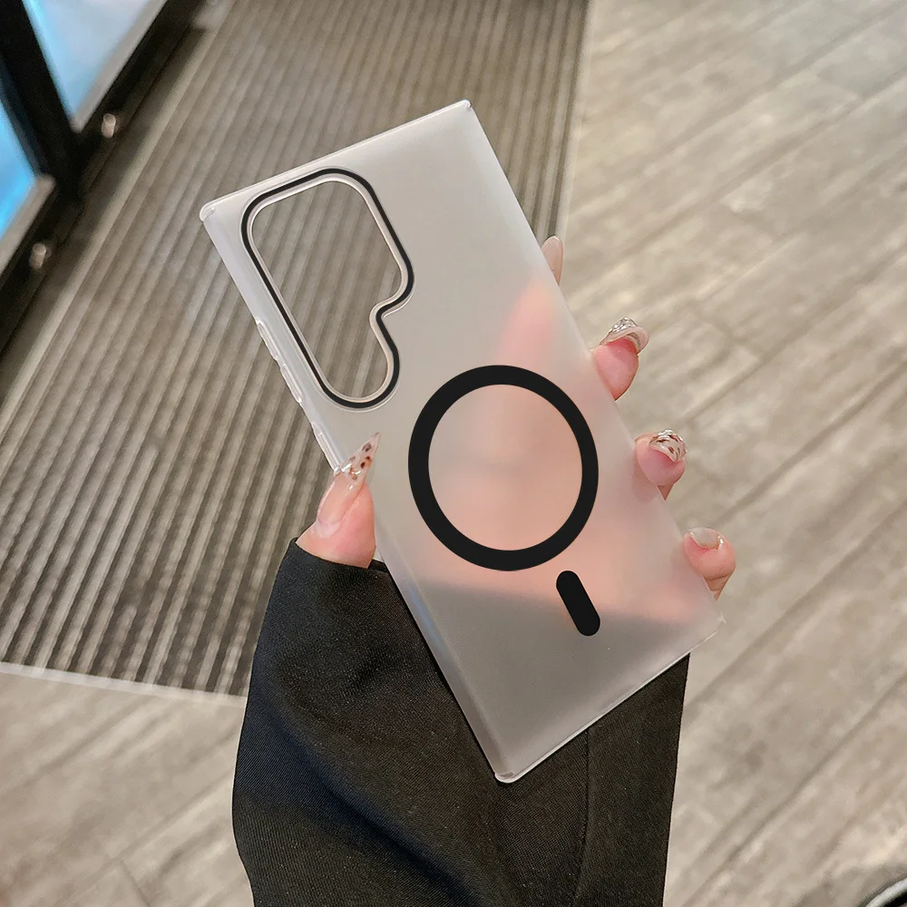 Transparent Matte Case For Samsung Galaxy S25 Ultra S24 S23 S22 Ultra S23 S20 S21 FE Magnetic Wireless Charge Ultra Thin Cover