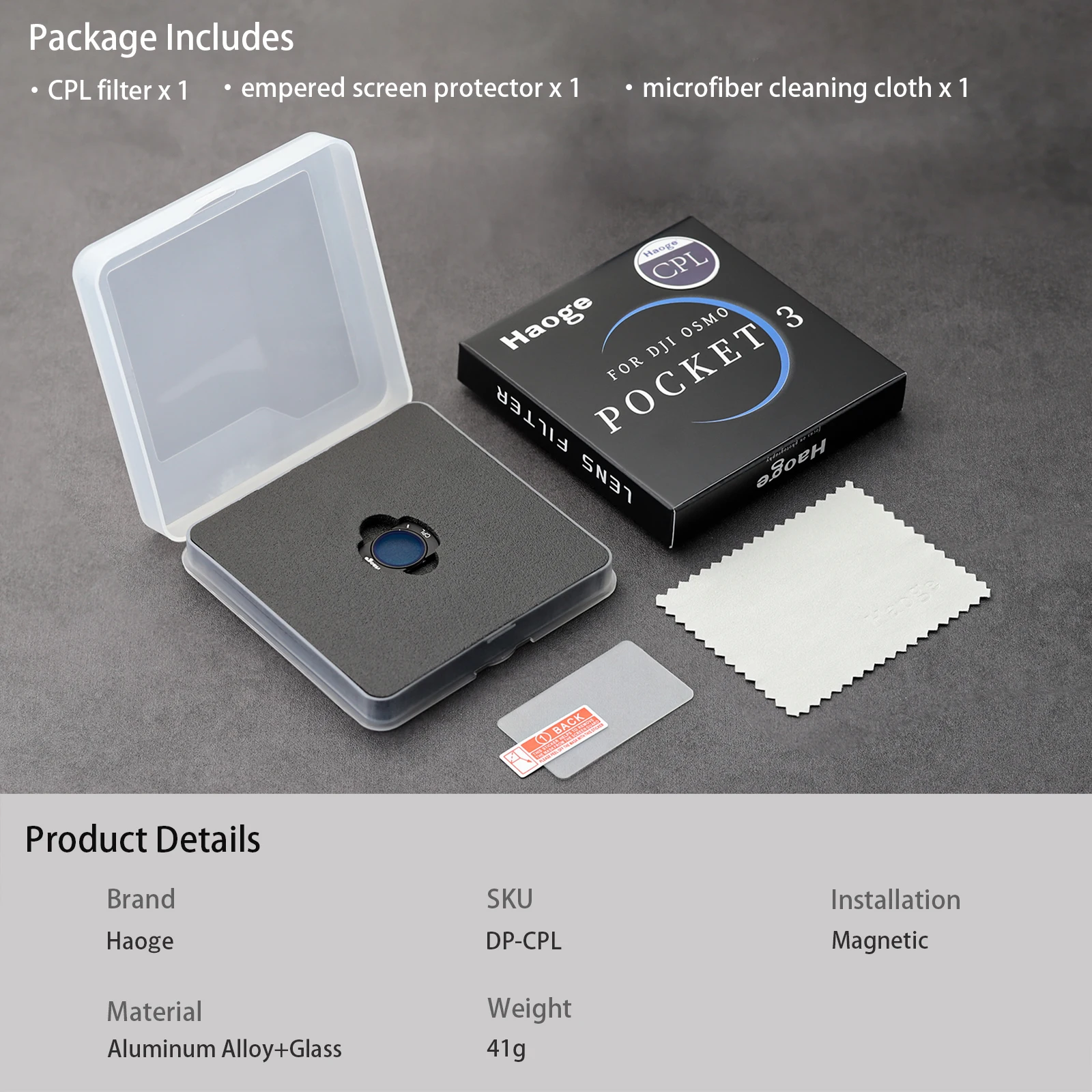 فلتر Haoge المغناطيسي CPL لملحقات كومبو DJI Osmo Pocket 3، فلتر مستقطب دائري متعدد المغلفة