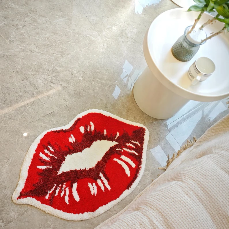 

Valentine's Day redlip sexy cute bathroom mat anti-slip mat，strong water absorption can be machine washed foot mat