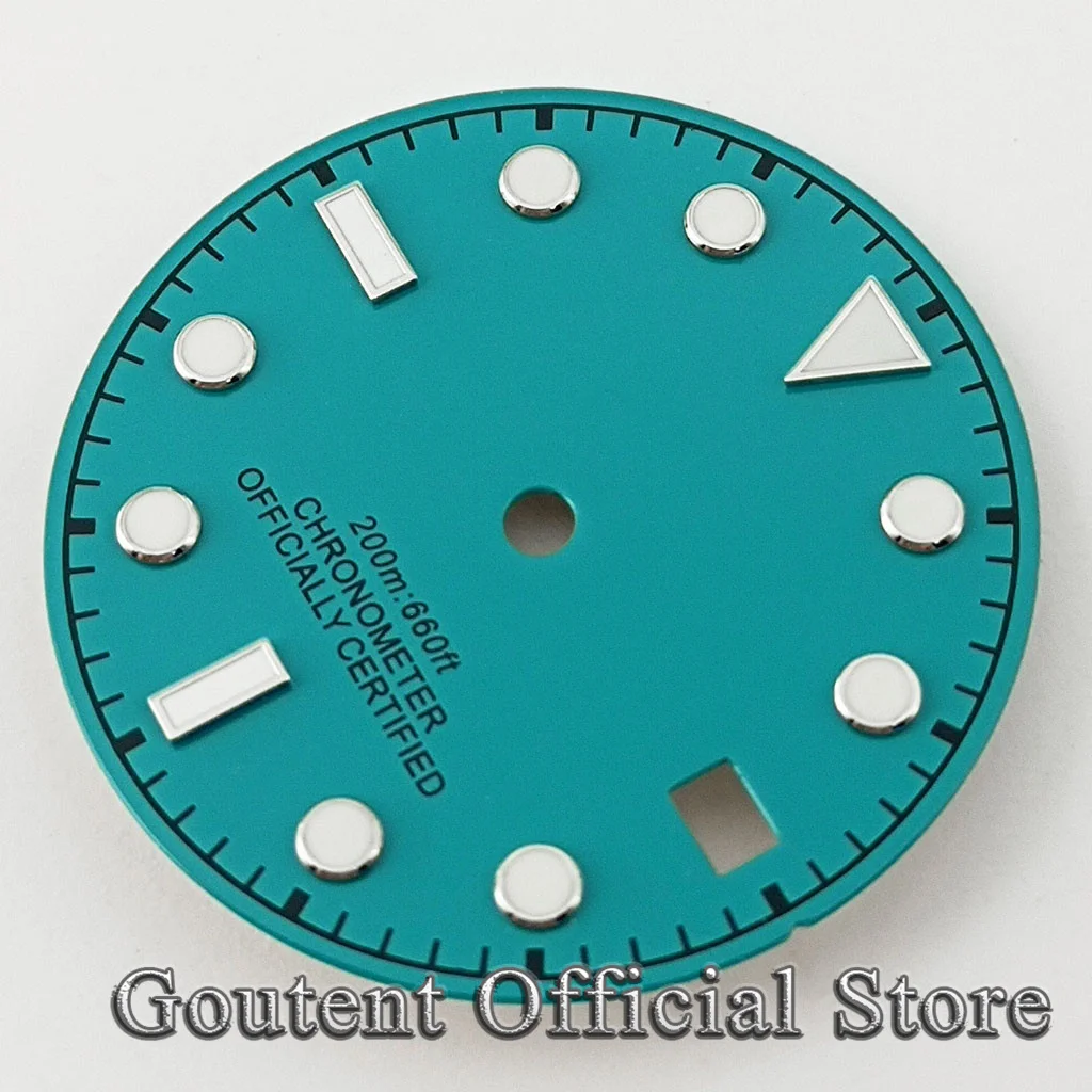 Goutent 29mm Blue Sterile Watch Dial Green Luminous Fit NH35 NH36 Automatic Movement Watch Accessories