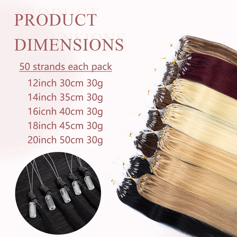 Burgundy Micro Link Remy Hair Extensions for Women 12-20Inch 30g Invisible Micro Ring Hair Extensions Straight Hair 50strands
