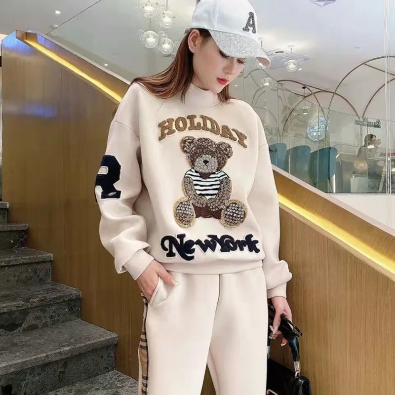 Women\'s Casual Fashion Plush Sweater Sweat Suits 2022 Spring And Autumn Winter New Temperament Matching Two Piece Sets For Women