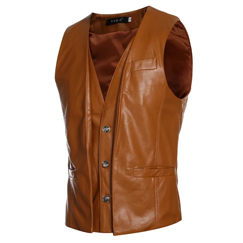 

2023 Men's New Retro Fake Two-Piece Casual Slim PU Leather Vest