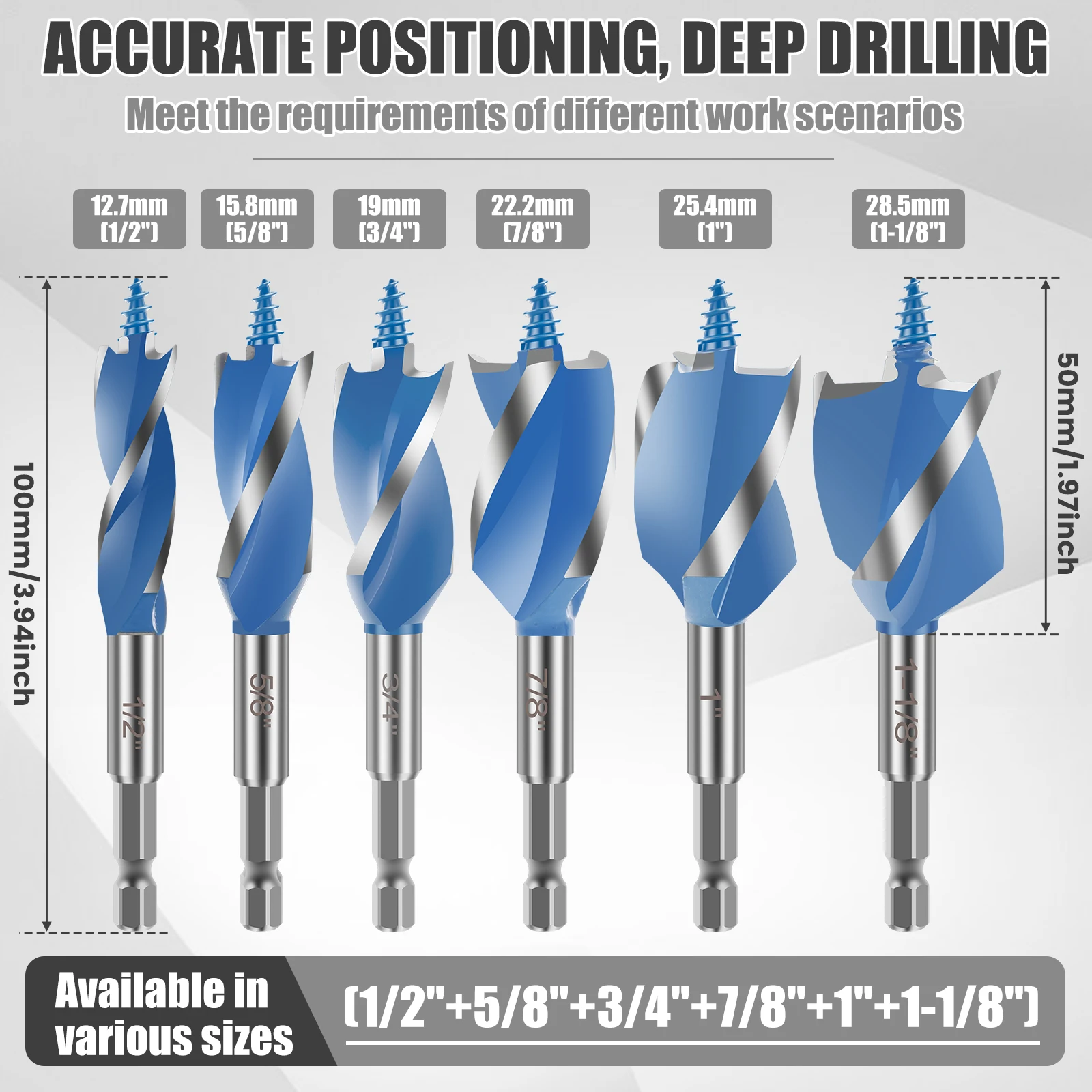 Woodworking Auger Drill Bit Set ‎1/2