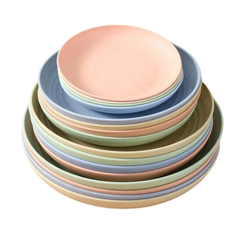 Kitchen Plastic Plates Wheat Straw Food Sauce Dish Taste Board Snack Fruit Plates Round Household Dishes Modern Dinner Plates