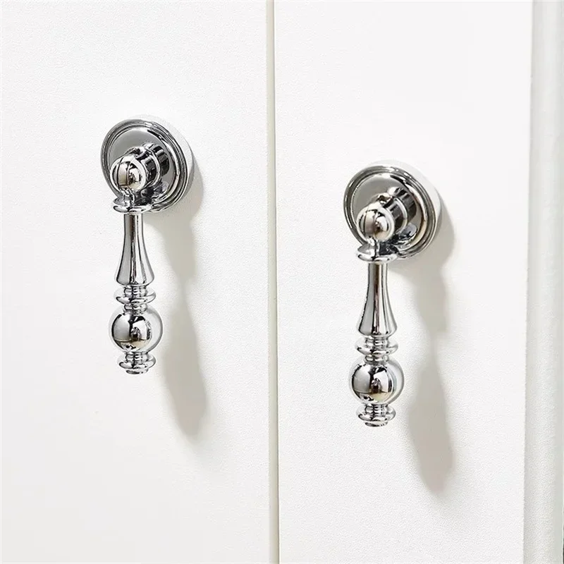 4Pcs Bright Chrome Furniture Handles Pendant Shape Cabinet Drawer Pulls Luxury Kitchen Wardrobe Cupboard Shoe Closet Knobs Diy