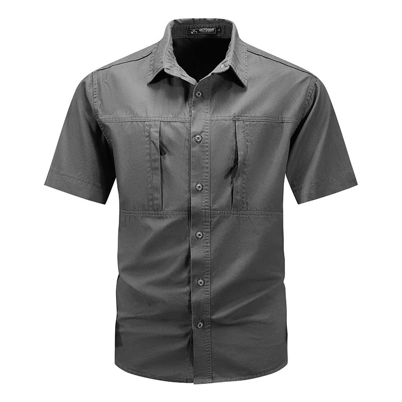 

Men's Summer Solid Color Short Sleeve Tactical Shirt Casual Button Down Work Shirt