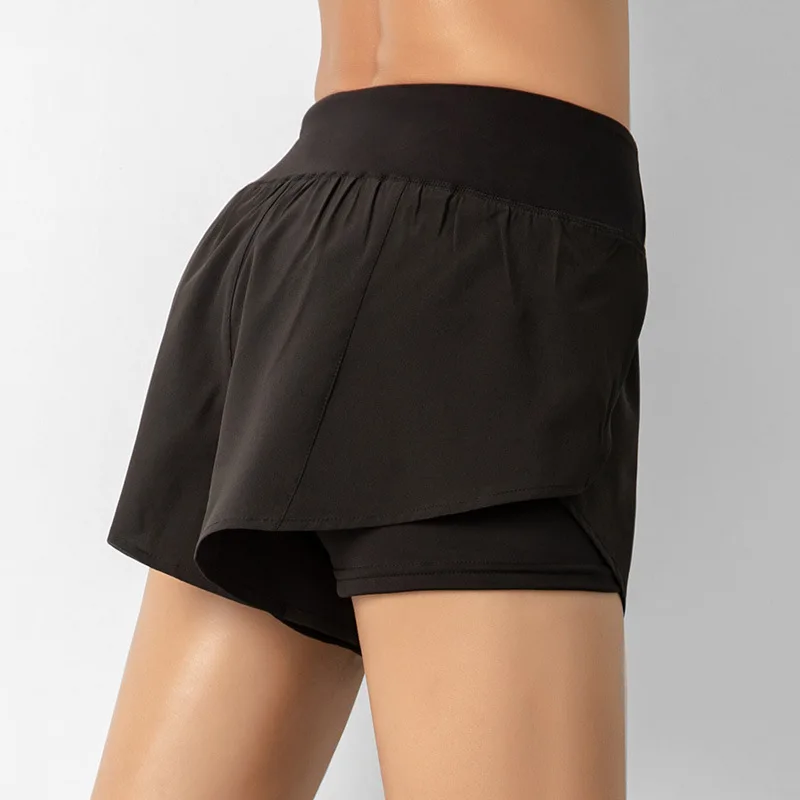 Shorts femininos de plataforma dupla, shorts esportivos, bottoms de ioga, ginástica fitness, treinamento, calças curtas para correr, roupas esportivas de verão