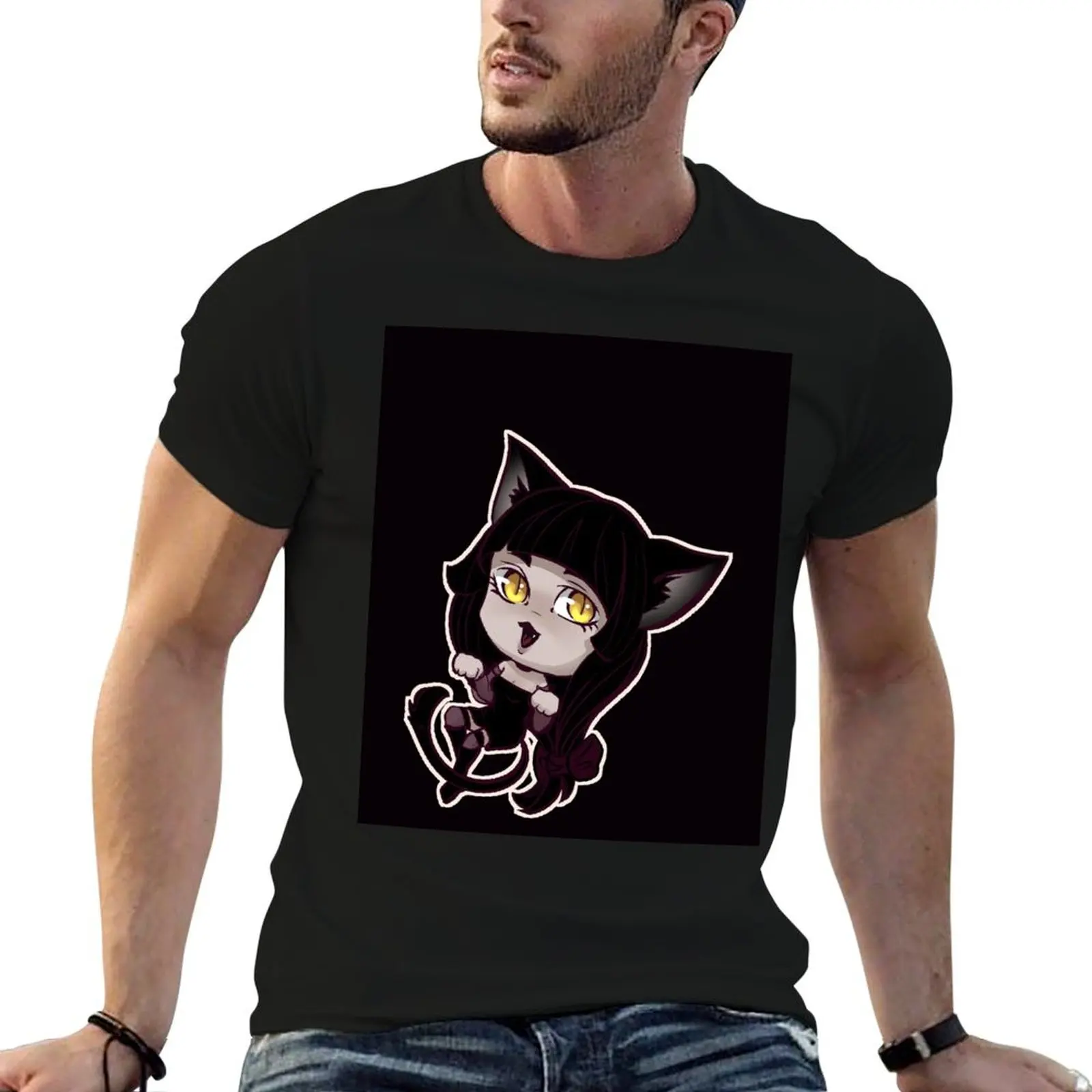 Bad Luck Cat T-Shirt Simple Casual Short Sleeve Cotton T-Shirt