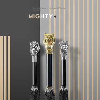 가정용 긴 손잡이 우산, 레트로 내후성, 자외선 (UV), 스테인리스 스틸 우산, 사자 머리 홀 디자인 