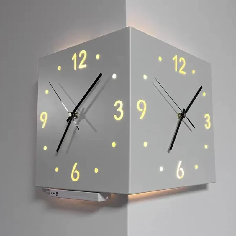 

A Corner Wall Clock Double Face LED Large Wall Clocks Square Digital Wall Decor Table Mute Clocks Living Room Decoration Ins