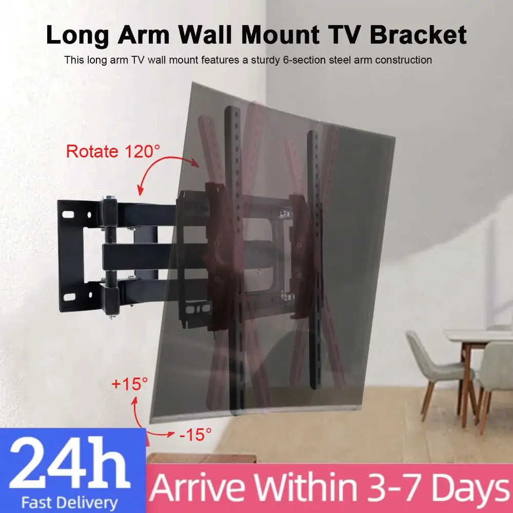 

Настенный кронштейн для телевизора с поворотом и наклоном, полноповоротный кронштейн с длинным кронштейном для телевизоров 26-80 дюймов