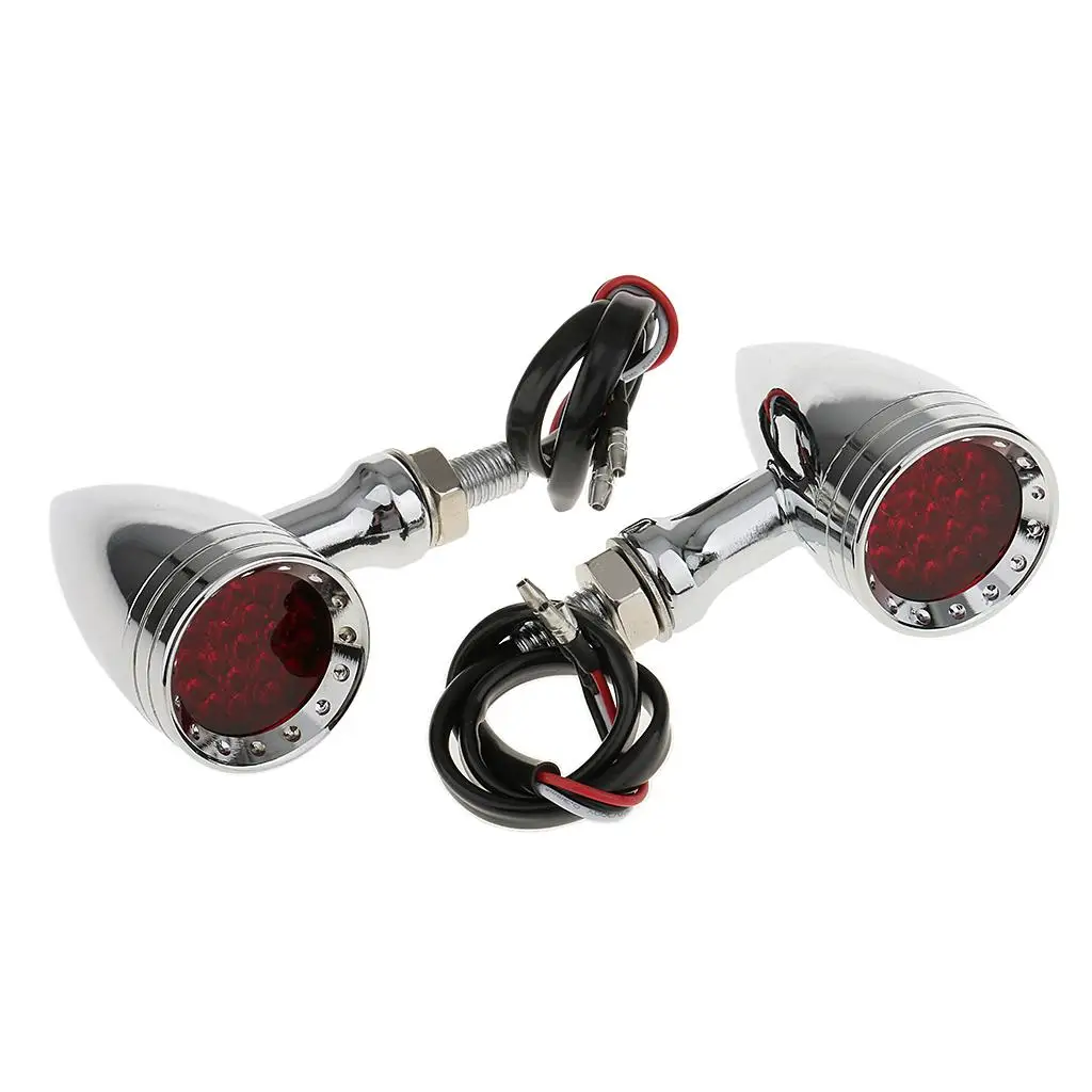 

2 Piece 20-LED BrakeTurn Signal Tail Light for Motorcycle Chrome + Red #3