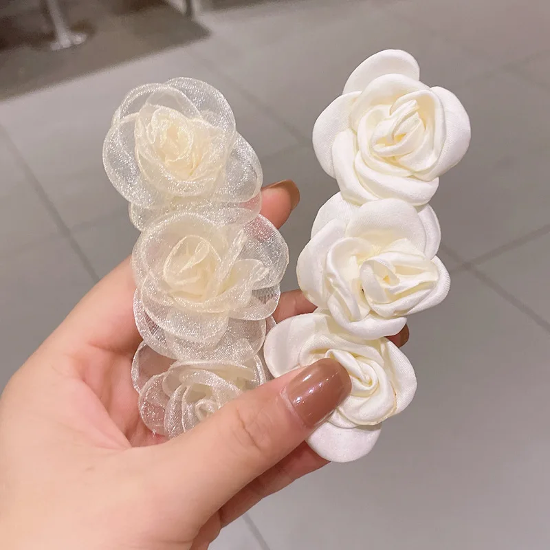 WLP Korean Fashion Camellia Flower Hairpin for Women Vintage Sweet Kpop Floral Hairgrip Hair Clip Accessories Jewelry Ornament