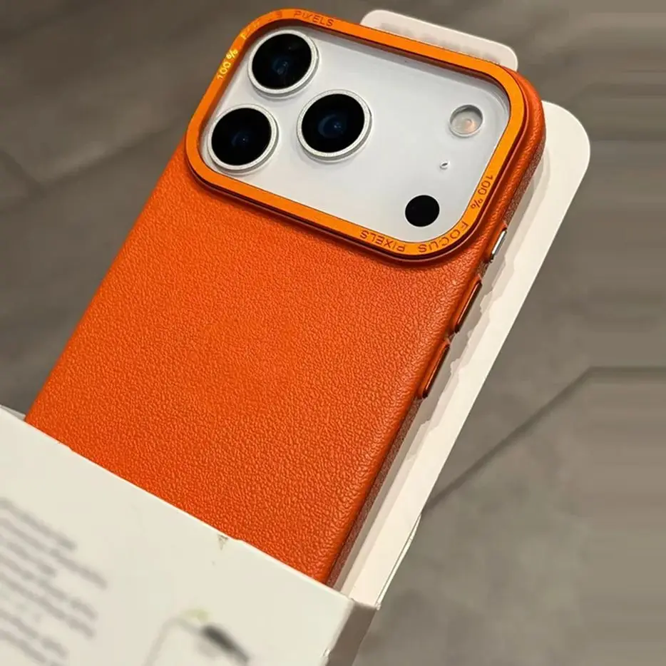 Luxus Matte Lichee Muster Metall Objektiv Rahmen Telefon Fall Für iPhone 17 Air 16 15 14 13 12 Pro max Plus Einfarbig PC Hard Cover