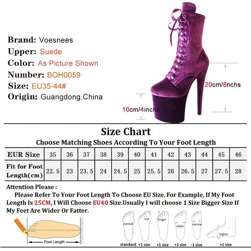 New Velvet 20cm/8inchs Platform Ankle Boots Exotic Pole Dance Shoes Purple Lace-up Autumn Winter Nightclub Stripper Model Heels