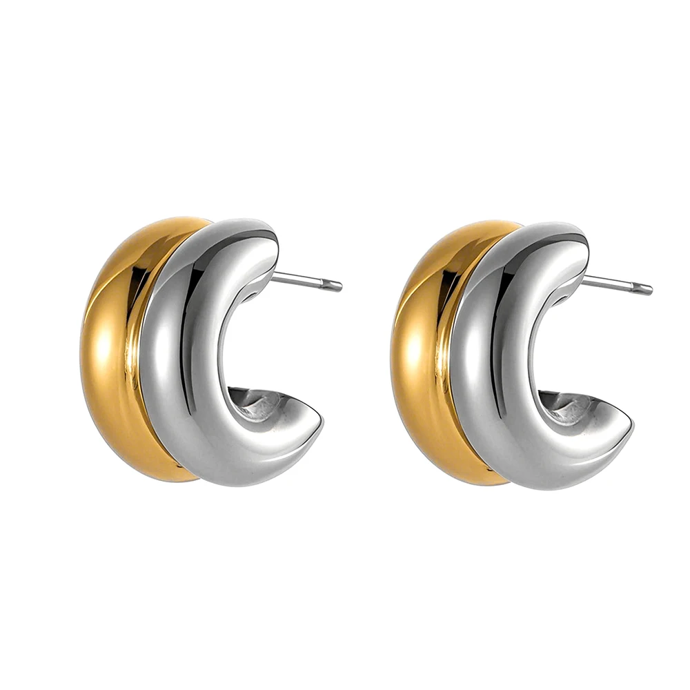 CARLIDANA هيبوالرجينيك هندسية طقم من الحلقان مختلط اللون مطلية بالذهب الفولاذ المقاوم للصدأ أقراط بريمة أنيقة مجوهرات للنساء