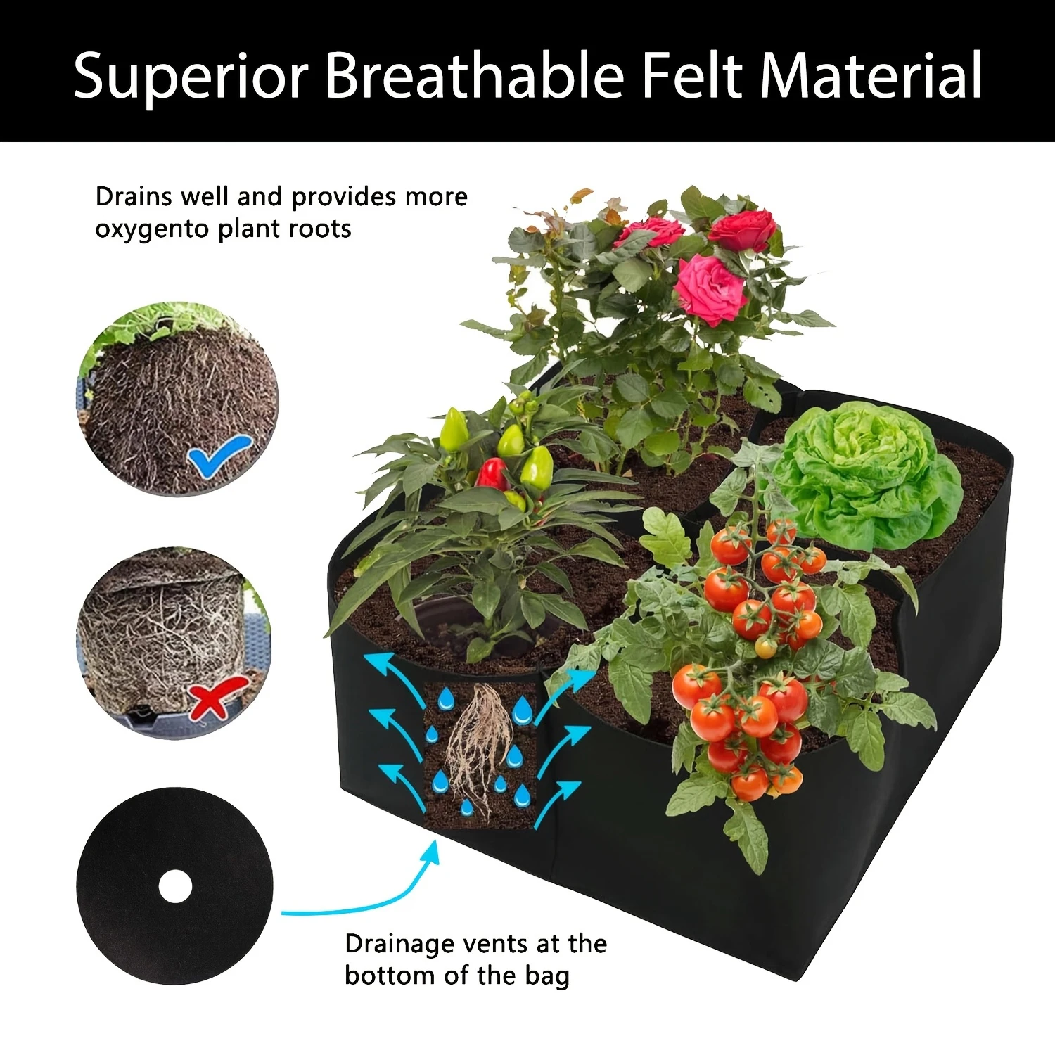SPONDWILD Extra Large 4-Grid Elevated Garden Bed, Rectangular Planting Bag for Vegetables & Flowers, Raised Planter for Outdoor