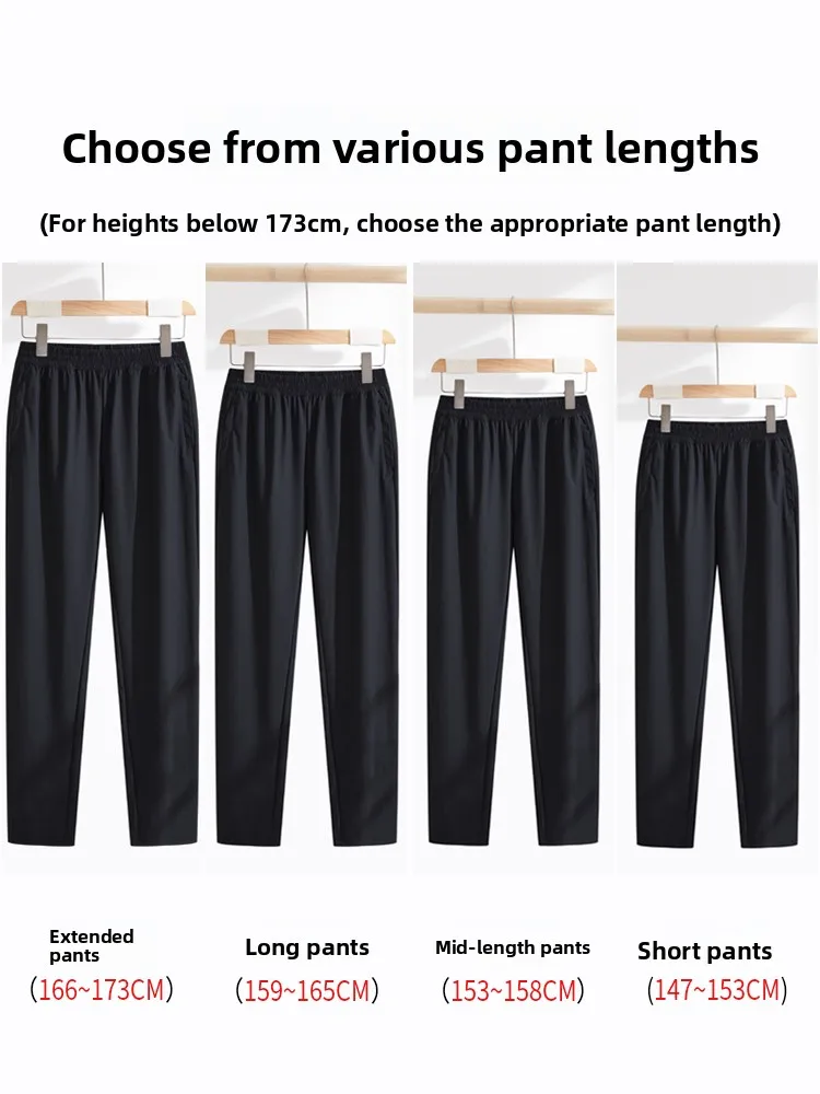 

Women's Summer Thin Ice Silk High Waist Straight Leg Pants Elastic Hidden Zipper ket Qui Dry Large Size Casual Trousers