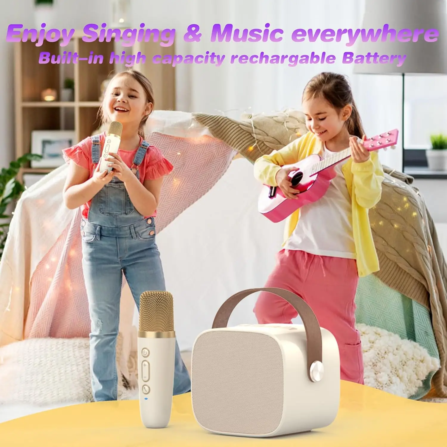 Mini Karaoke Machine for Kids Adults, Portable Bluetooth Speaker with 2 Wireless Microphones, Christmas Birthday Gifts Toys