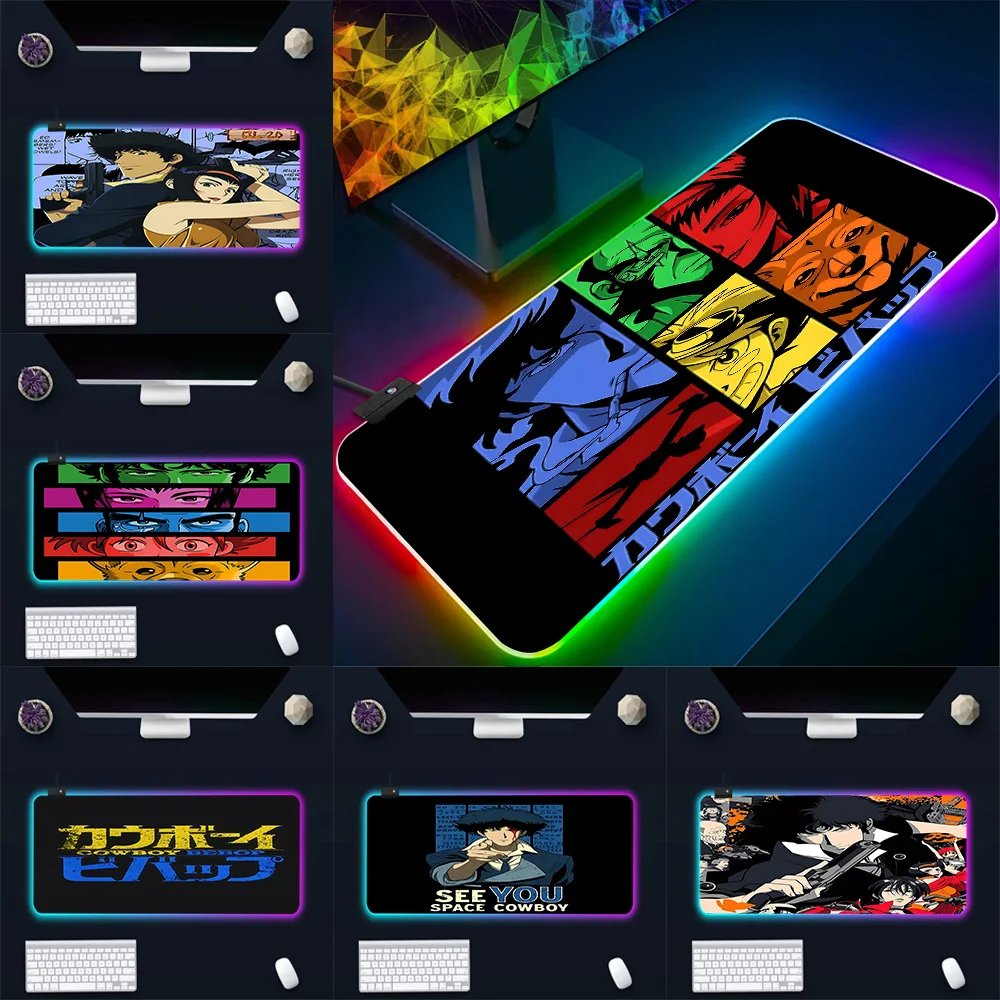 

Cool Anime C-Cowboys Bebop RGB Pc Gamer Keyboard Mouse Pad Mousepad LED Glowing Mouse Mats Rubber Gaming Computer Mausepad