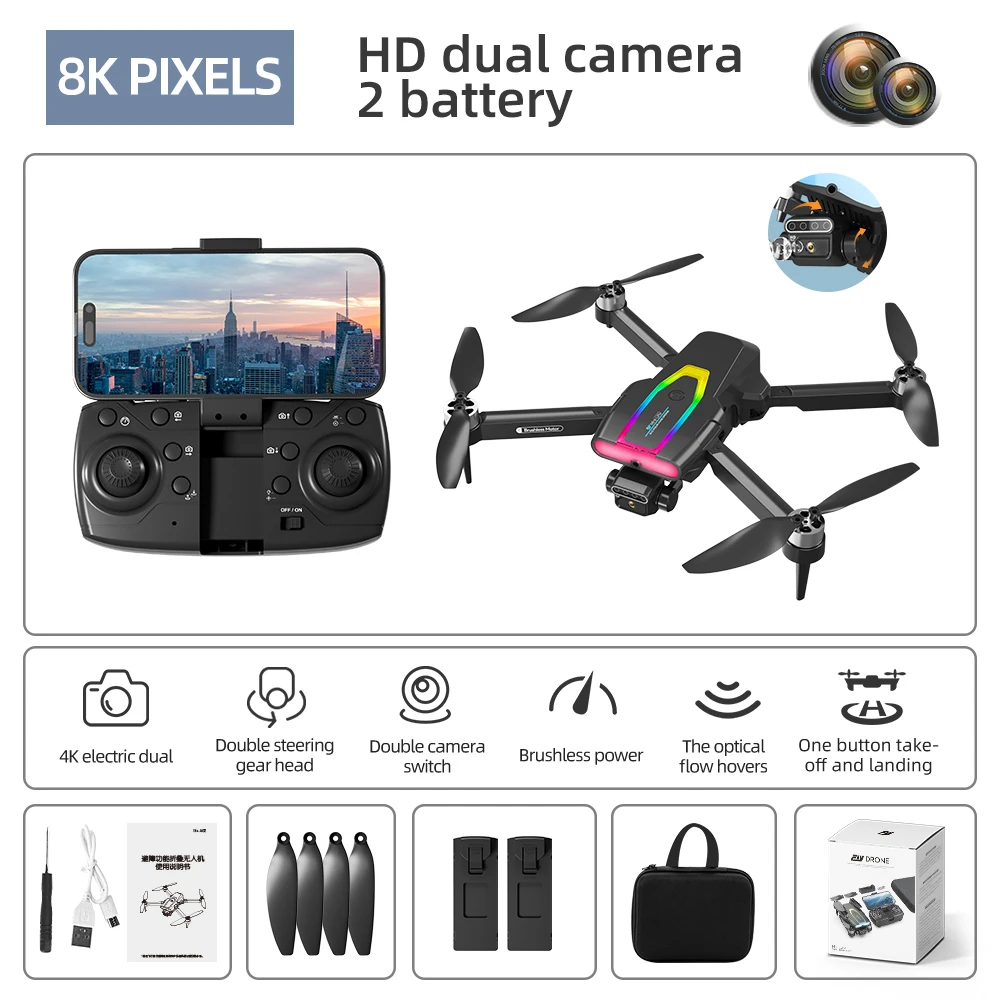 

New F199 RC Drone 4K Professinal With Wide Angle Triple HD Camera Foldable RC Helicopter WIFI FPV Height Hold Aircraft