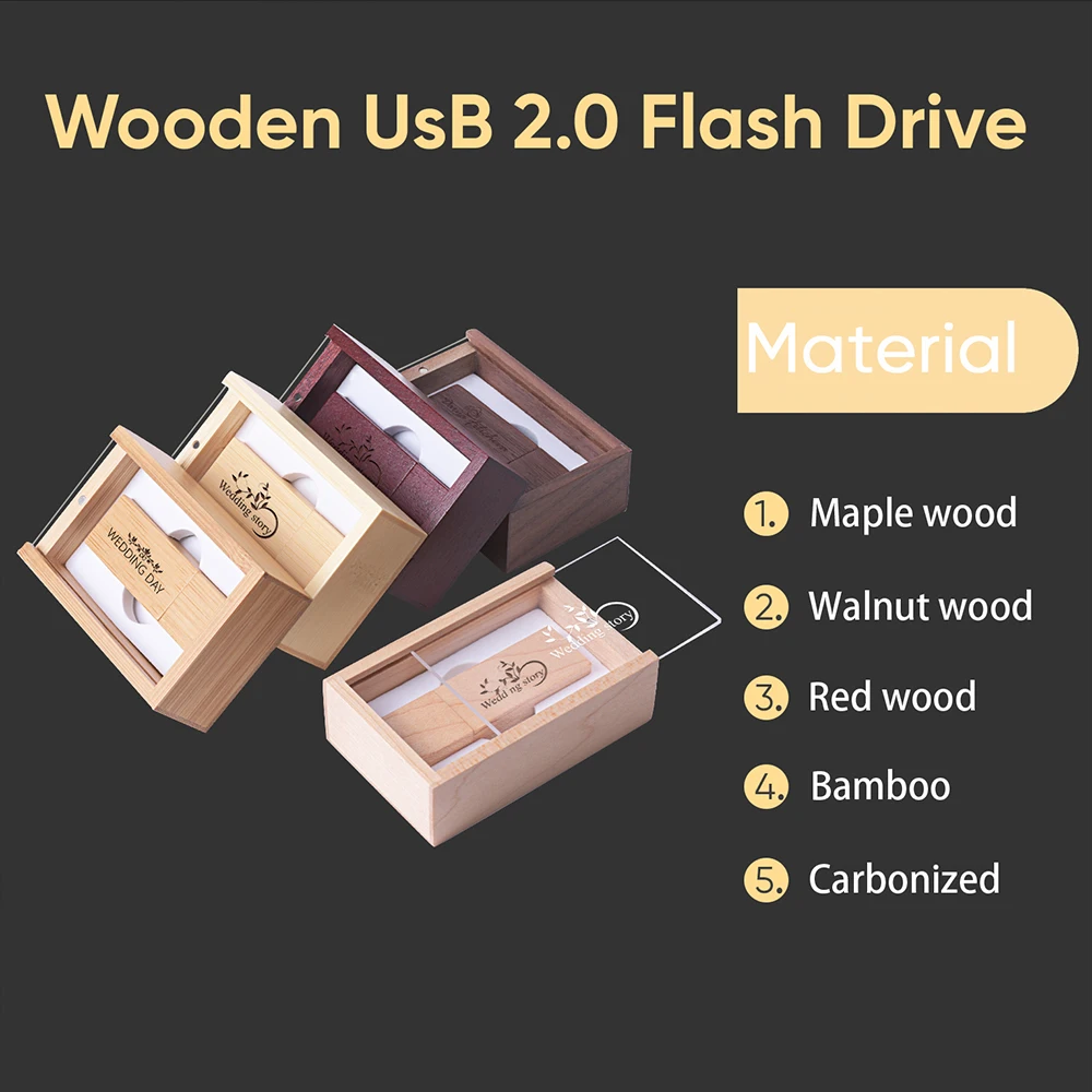 สตูดิโอถ่ายภาพไม้ USB Flash Drive ความจุจริง 100% Memory Stick 64GB ฟรีโลโก้ที่กําหนดเองไดรฟ์ปากกา 32GB งานแต่งงานของขวัญ