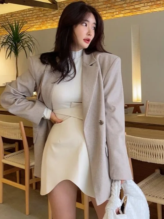 الرجعية الصغيرة ence تصميم اثنين زر با سبليت مربوط عارضة المرأة البدلة Jaet الكورية Sle مكتب ارتداء تصميم فريد من نوعه #4