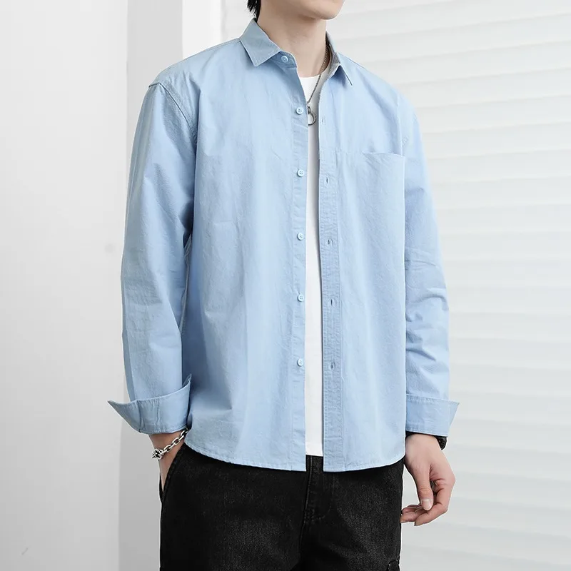 

Spring Autumn New Fashion Men's Cotton Solid Color Casual Trendy Long Sleeve Turn-down Collar Business Shirts Male Clothes Tops