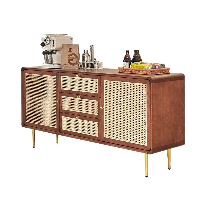 

Solid wood rattan, wabi-sabi wind living room locker, kitchen furniture, storage chest, log wind edge cabinet