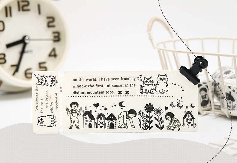 Journal GO 3cmx2m Kawaii Schwarz-Weiß Niedliches Lebenssticker Washi Tape DIY Scrapbook Journal Tagebuch Album Schreibwaren Masking Tape – Detail 8
