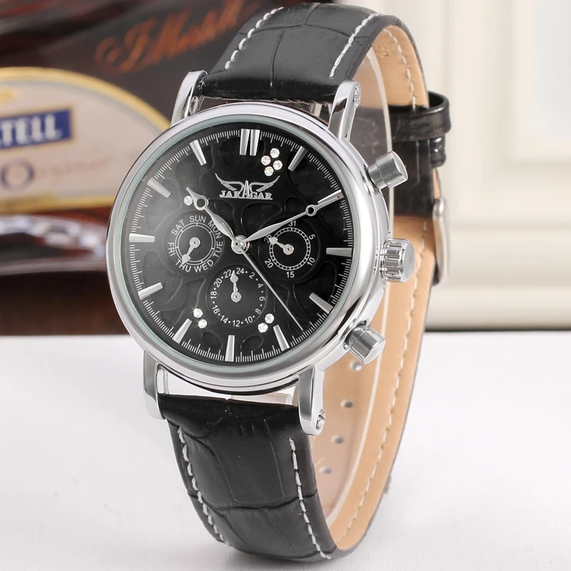 2024 JARAGAR Luxury Diamond Replica Multifunctional Automatic Man Watches Leather Elegant Mechanical Waterproof Male Wrist Clock