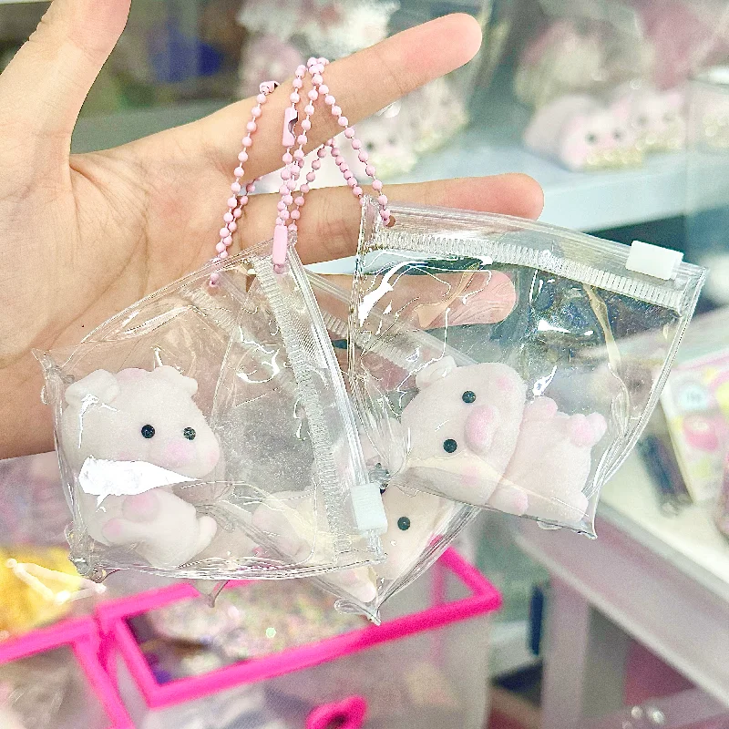 Cartoon Kawaii Squishy Mini Silicone Flocked Piggy Animal Decompression Girl Cute Birthday Gift Ornament Keychain Bag Pendant