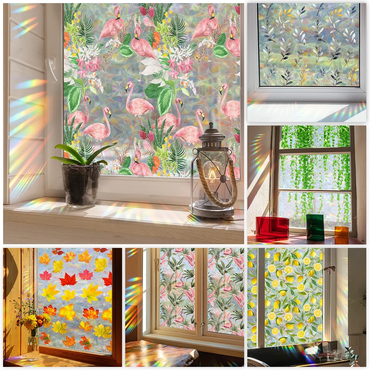 Suncatch Rainbow Window Privacy Film Glass Static Cling Film Bathroom Room Decor UV Protection Film Kitchen Office Stickers