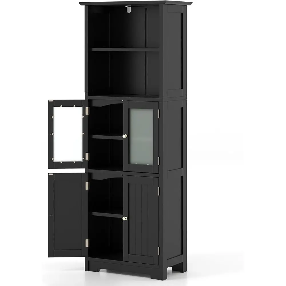 

Freestanding Tall Bathroom Storage Cabinet with Glass Doors and Adjustable Shelves