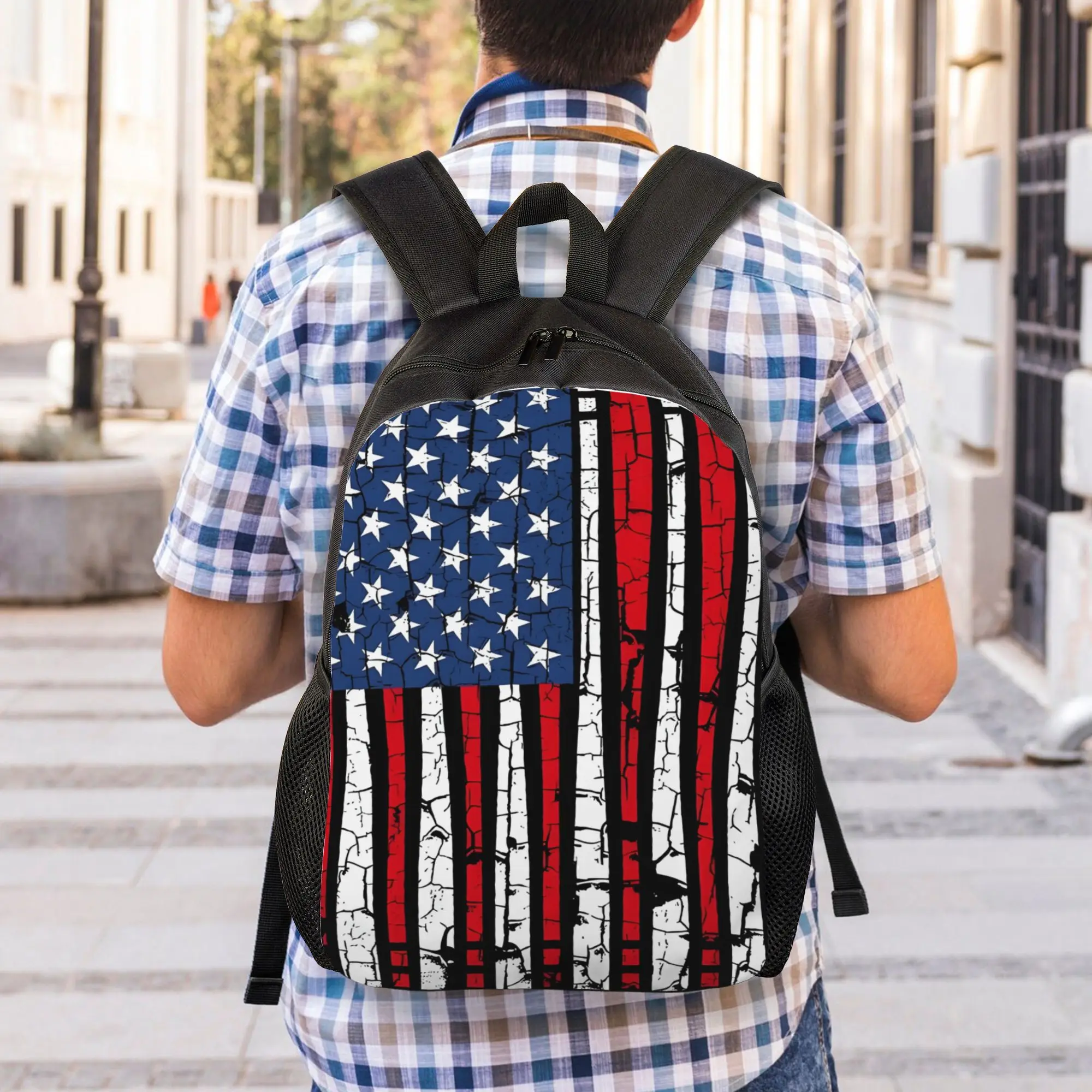 

Back to school season Portable Baseball American Flag Schoolbag Female Bookbag Backpack