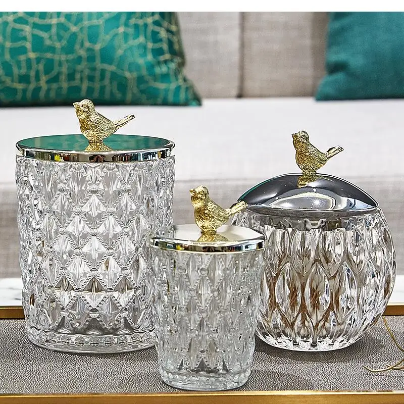 Nordic Metal Deer Glass Jar Home Decoration Storage Bottle Embossed Crystal Candy Toothpick Box Household Items