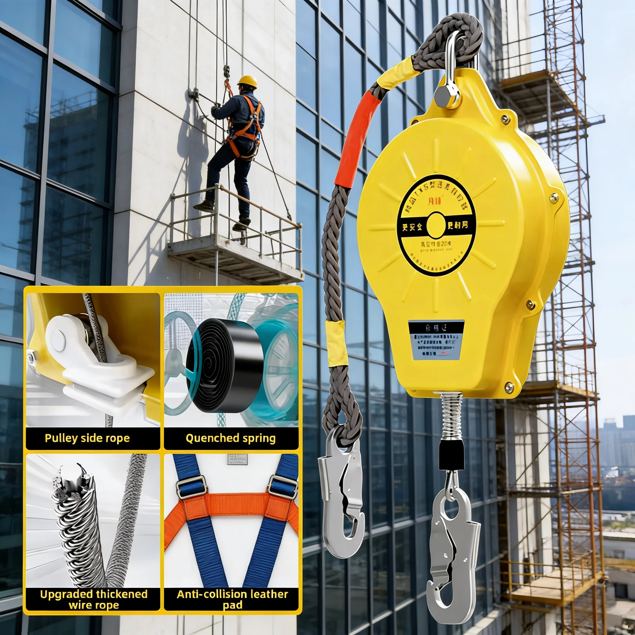 Height Safety Fall Arrester Automatic Lock 5M 10M 15M Fall Protection Gear for Crane Operation Elevator Maintenance Rescue
