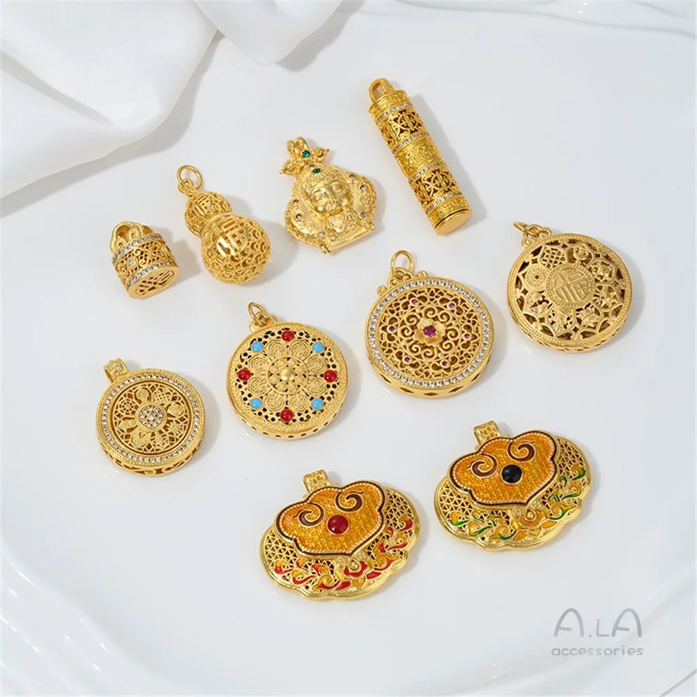 Sand Gold Accessories Ruyi Sachet Fu Brand Eight Treasures Portable Gold Buddha Eight Treasures Compass National Style Pendant