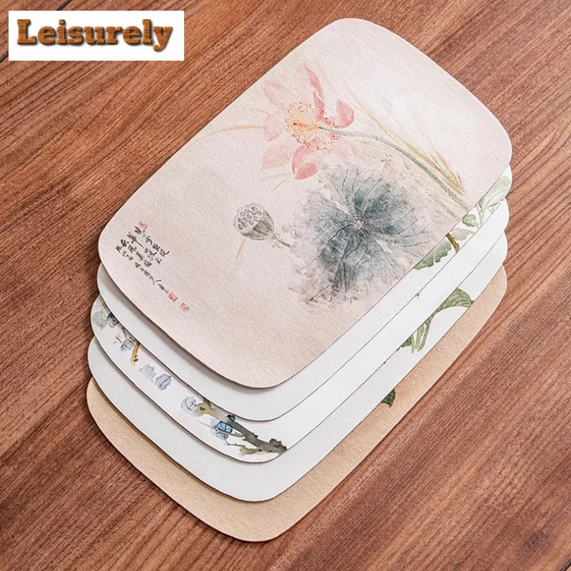 

Chinese Floral Waterproof Rectangular Tea Table Mats Vintage Drink Coaster Dinner Table Cloth Mat Tea Ceremony Supplies Craft