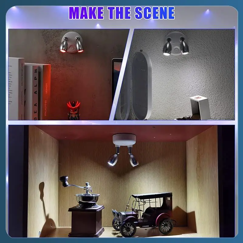 AB02 6 uds focos inalámbricos de 13 colores iluminación interior foco LED inalámbrico de doble cabezal RGB luces LED de acento con Remo