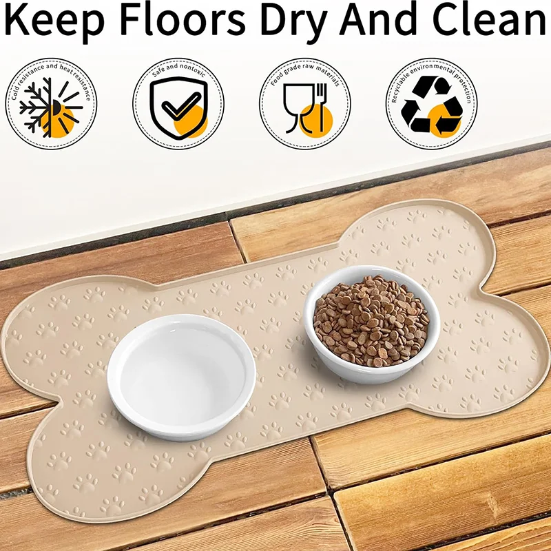 Dog Food Mat Anti-Slip Silicone Thicker Pet Placemat Waterproof Feeder Pad with Raised Edge Puppy  Feeding Mats