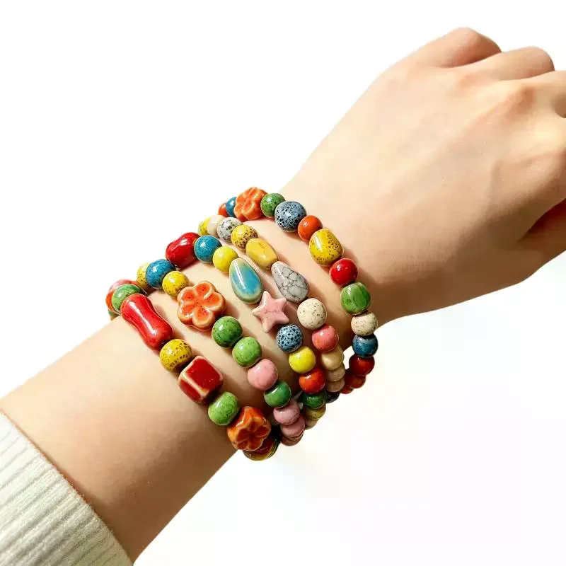 Cute Lucky  Bracelet For Girls Adjustable Colorful Beaded Harajuku Ceramic  Pendant Charm Jewelry