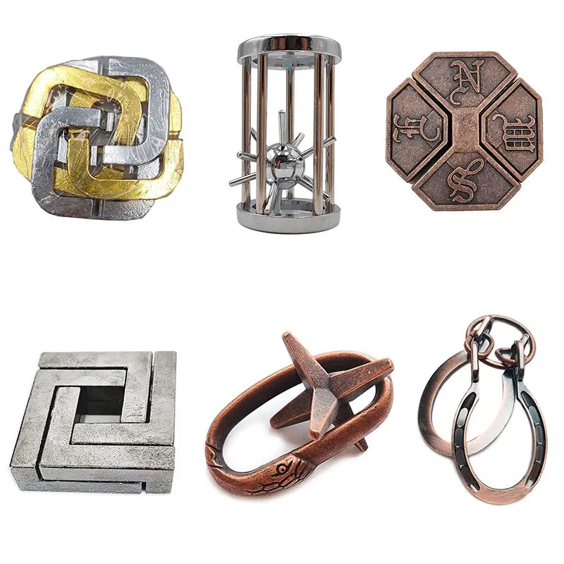 Magische puzzel Gouden naald Hoefijzer Vierkant slot Ontgrendel Luban Lock Burning Brain Kongming Lock Driehoeksketting Ontgrendel speelgoedpuzzel