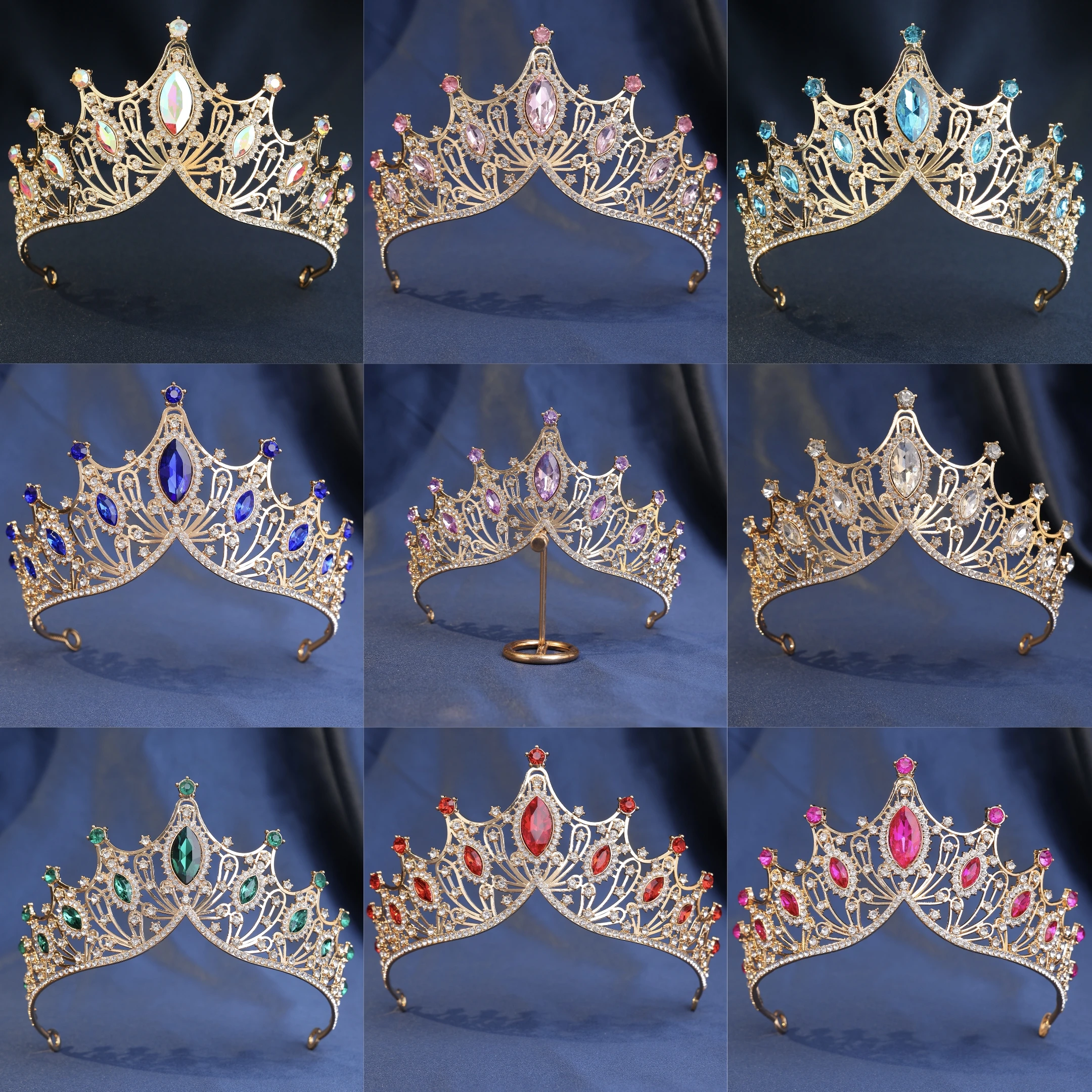 Shimmering Gold Crystal Cutout Crown – Bridal Wedding Headpiece; Suitable for Birthdays, Proms, Pageants, and Parties